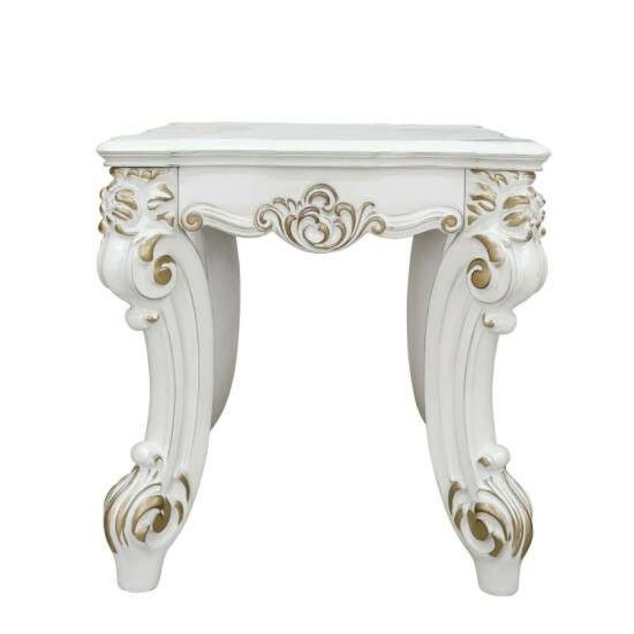 Furniture * | Brand New Simple Relax Square End Table With Scrolled Legs In Antique Pearl