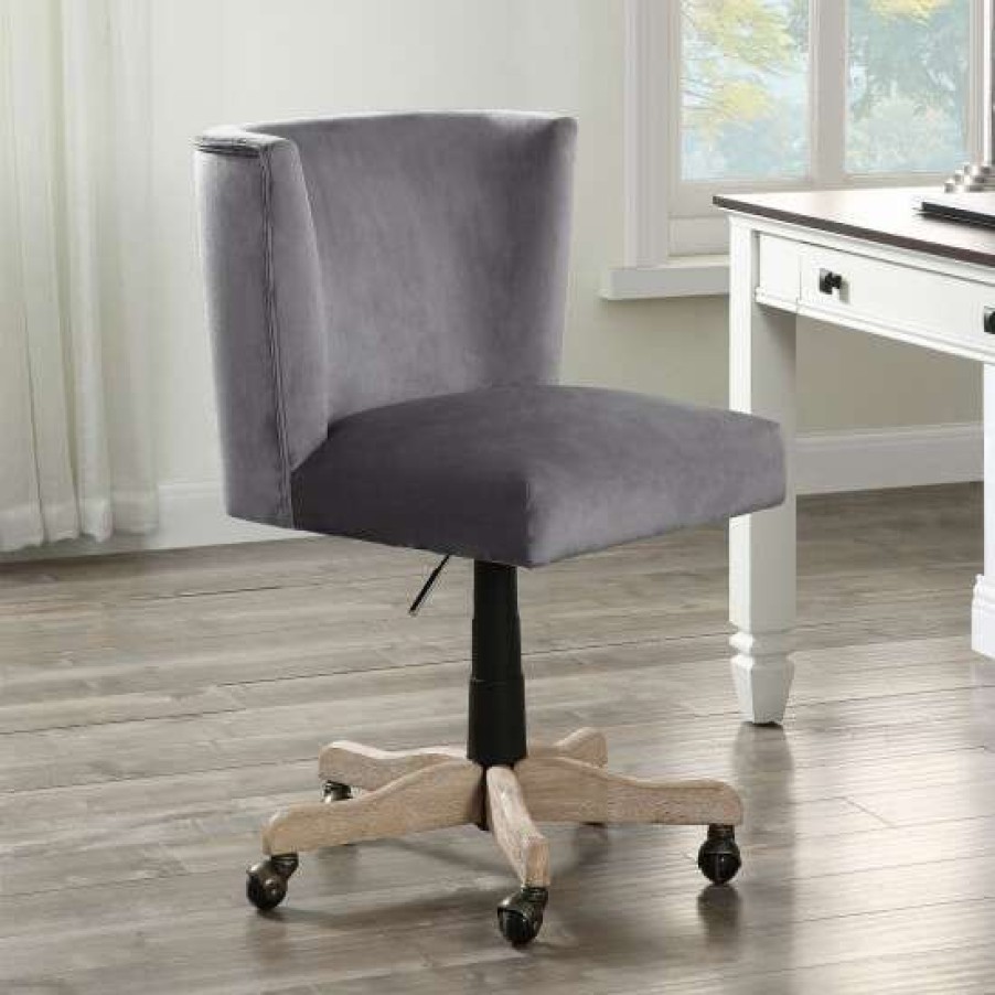 Furniture * | Best Reviews Of Simple Relax Velvet Upholstered Office Chair With Caster Wheels In Gray