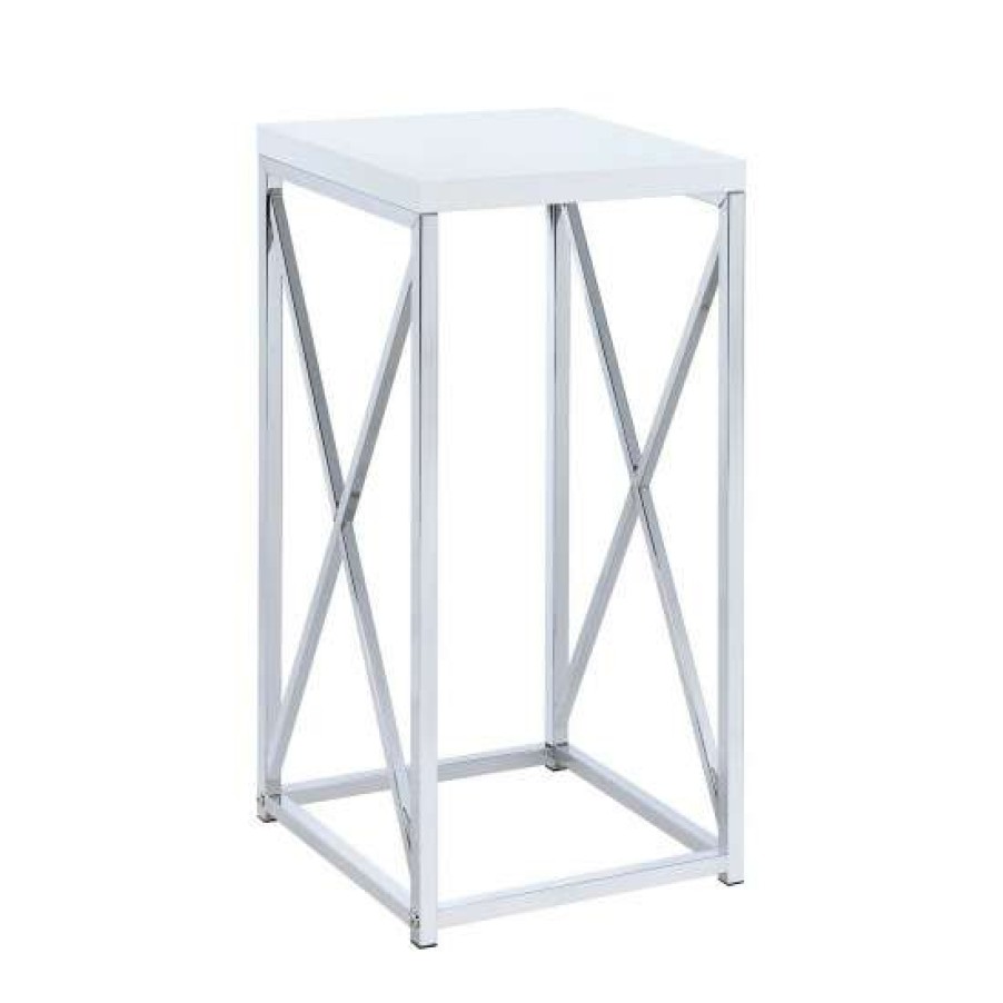 Furniture * | Cheap Simple Relax Accent Table With X-Cross Glossy, White And Chrome