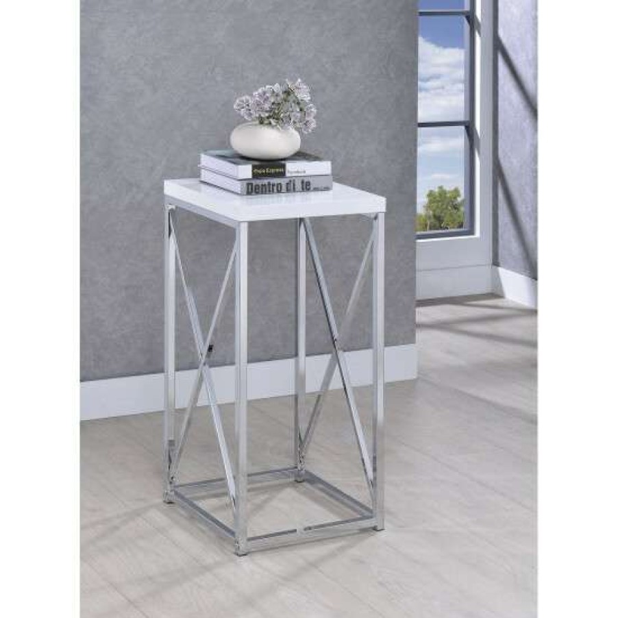 Furniture * | Cheap Simple Relax Accent Table With X-Cross Glossy, White And Chrome