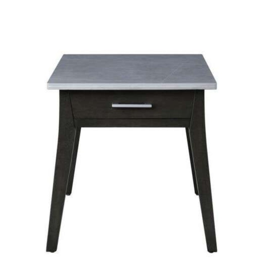 Furniture * | Wholesale Simple Relax 1 Drawer Rectangular Sintered Stone Top End Table In Dark Brown