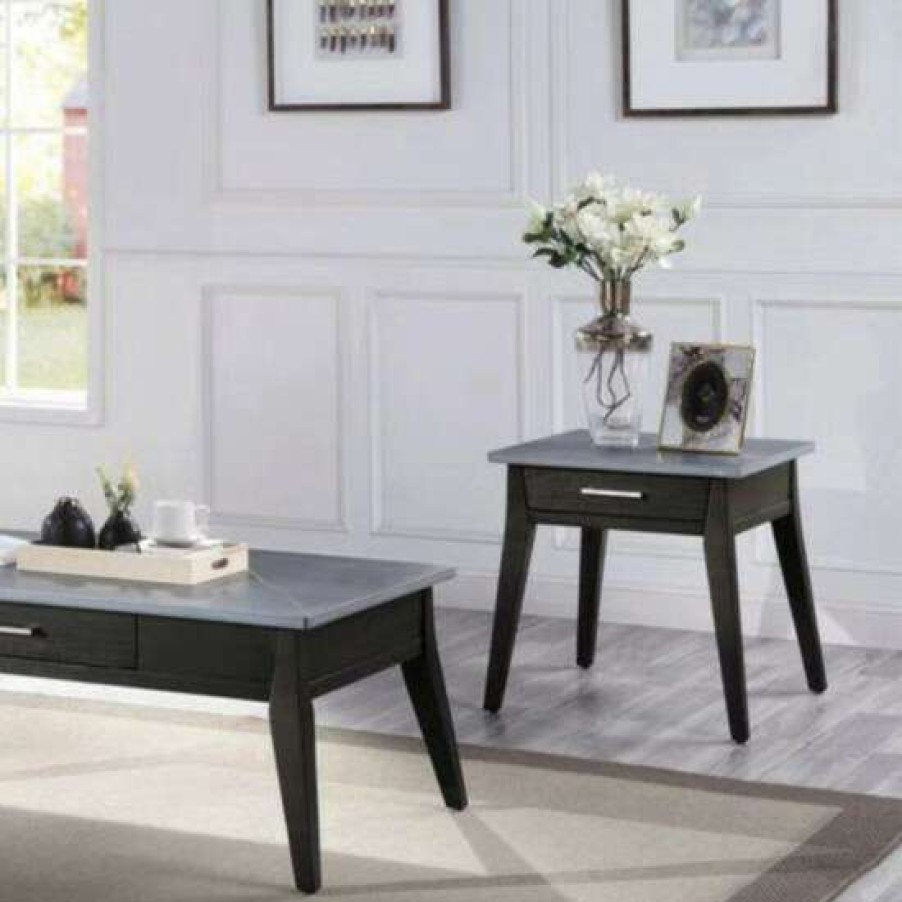 Furniture * | Wholesale Simple Relax 1 Drawer Rectangular Sintered Stone Top End Table In Dark Brown