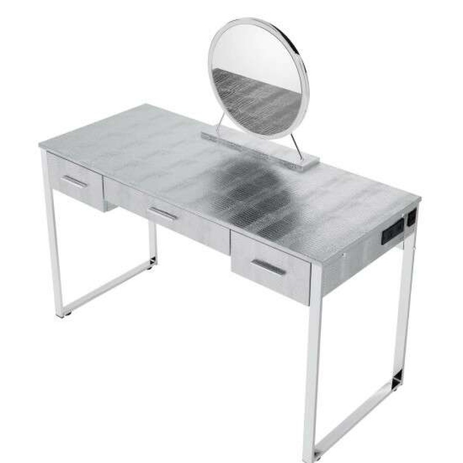 Furniture * | Budget Simple Relax 3 Drawers Metal Frame Vanity Desk With Mirror