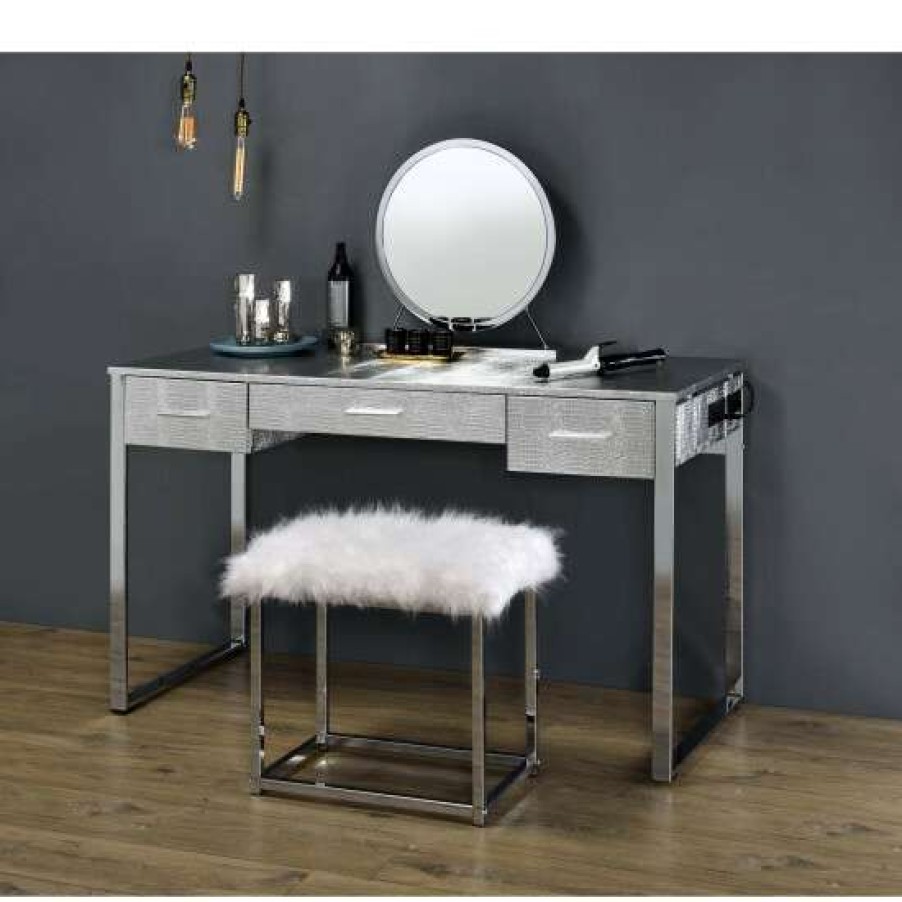 Furniture * | Budget Simple Relax 3 Drawers Metal Frame Vanity Desk With Mirror