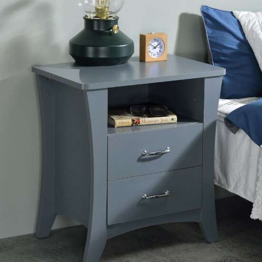 Furniture * | Discount Simple Relax 2-Drawer Nightstand In Gray Finish