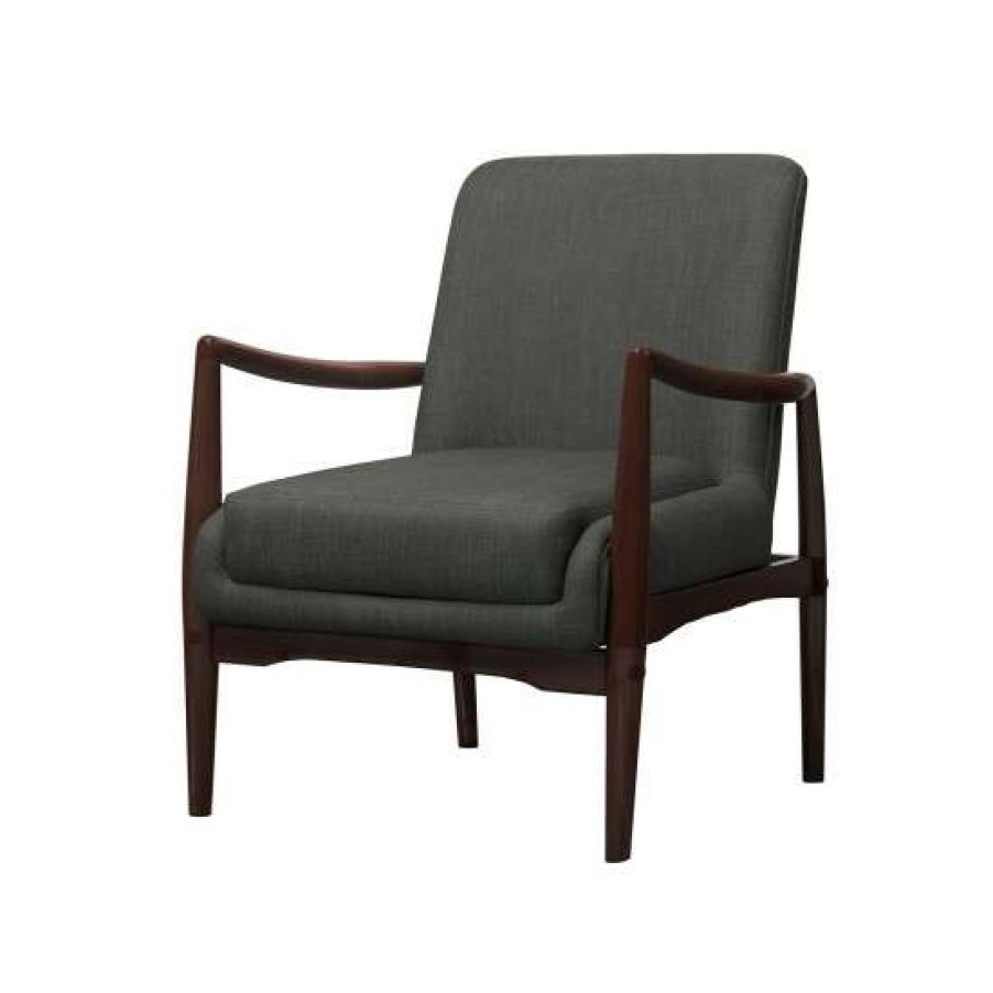 Furniture * | Cheapest Simple Relax Upholstered Accent Chair With Wooden Arm In Dark Grey