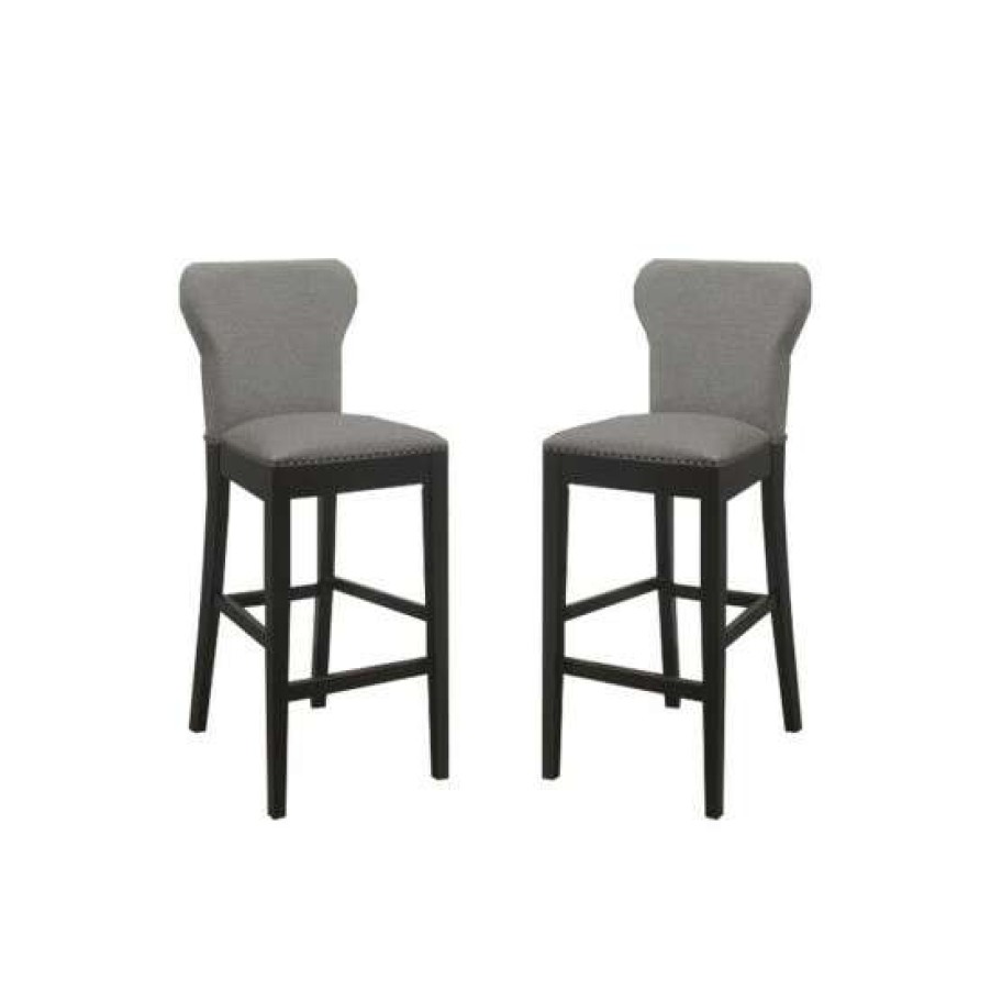 Furniture * | Cheapest Simple Relax Set Of 2 Wooden Bar Stool In Grey And Black