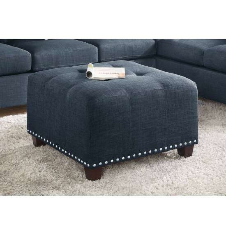 Furniture * | Hot Sale Simple Relax Cocktail Ottoman With Accent Tufting Seat Black