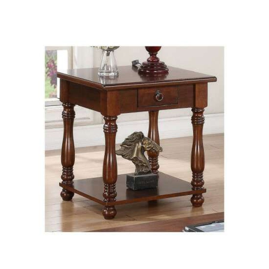 Furniture * | Buy Simple Relax Rubber Wood End Table With One Drawer In Brown