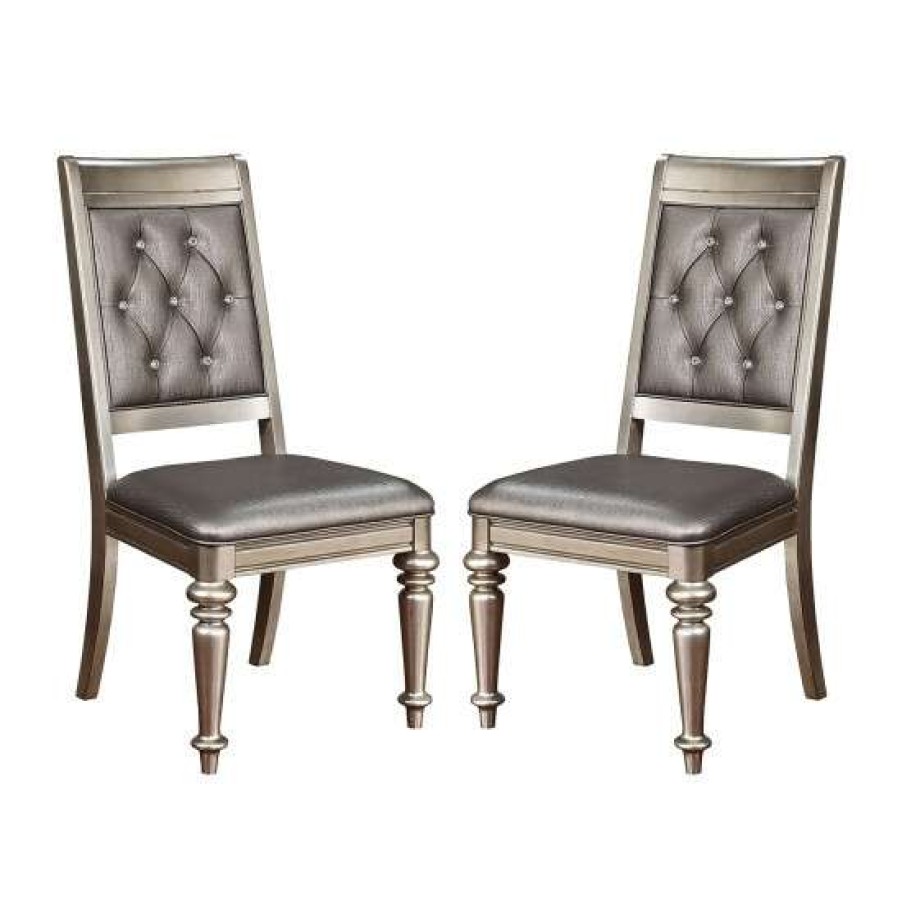 Furniture * | Budget Simple Relax Set Of 2 Side Chairs With Tufted Back In Metallic Platinum