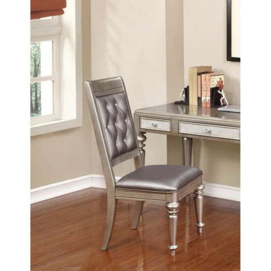 Furniture * | Budget Simple Relax Set Of 2 Side Chairs With Tufted Back In Metallic Platinum