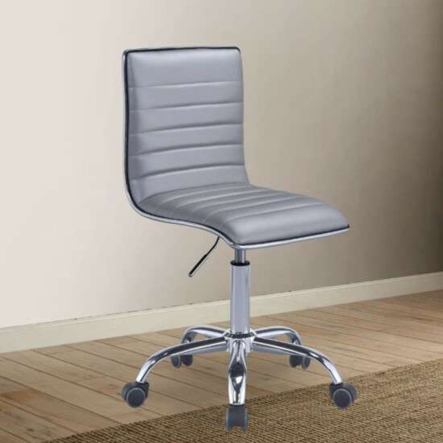 Furniture * | Buy Simple Relax Upholstered Office Chair In Silver Pu And Chrome Finish