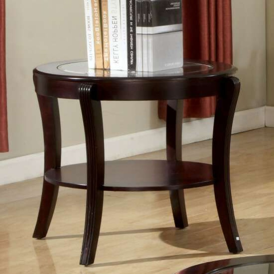 Furniture * | Best Pirce Simple Relax Tempered Glass And Solid Wood End Table In Espresso Finish