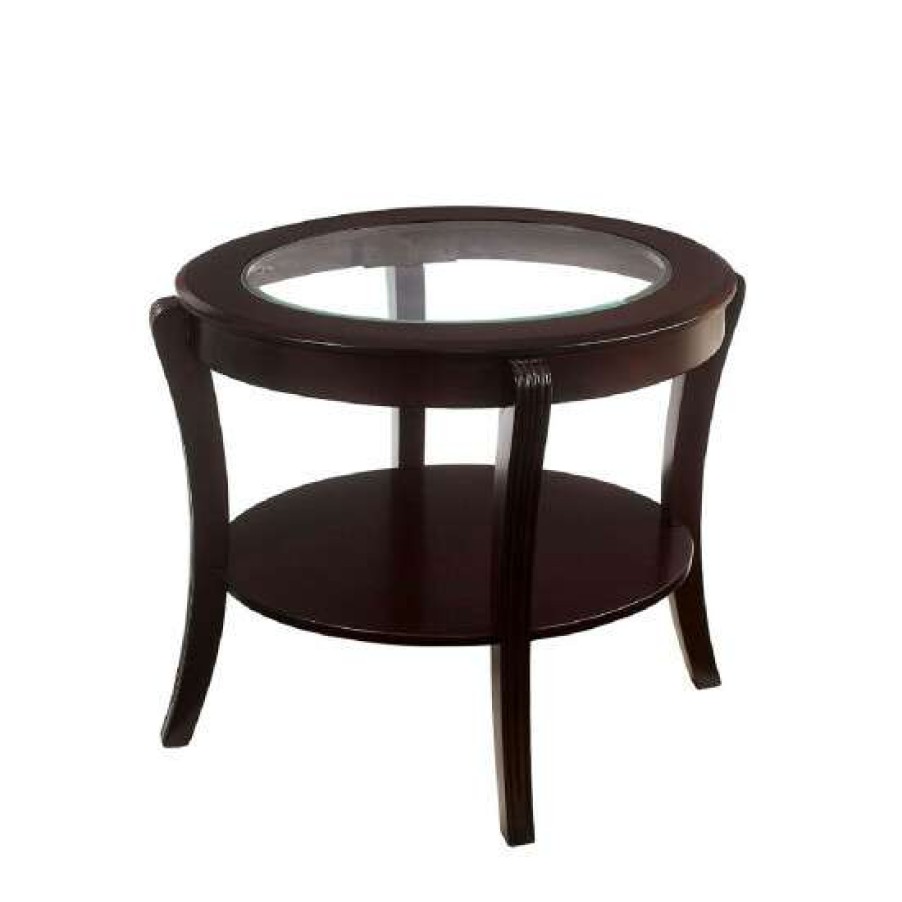 Furniture * | Best Pirce Simple Relax Tempered Glass And Solid Wood End Table In Espresso Finish