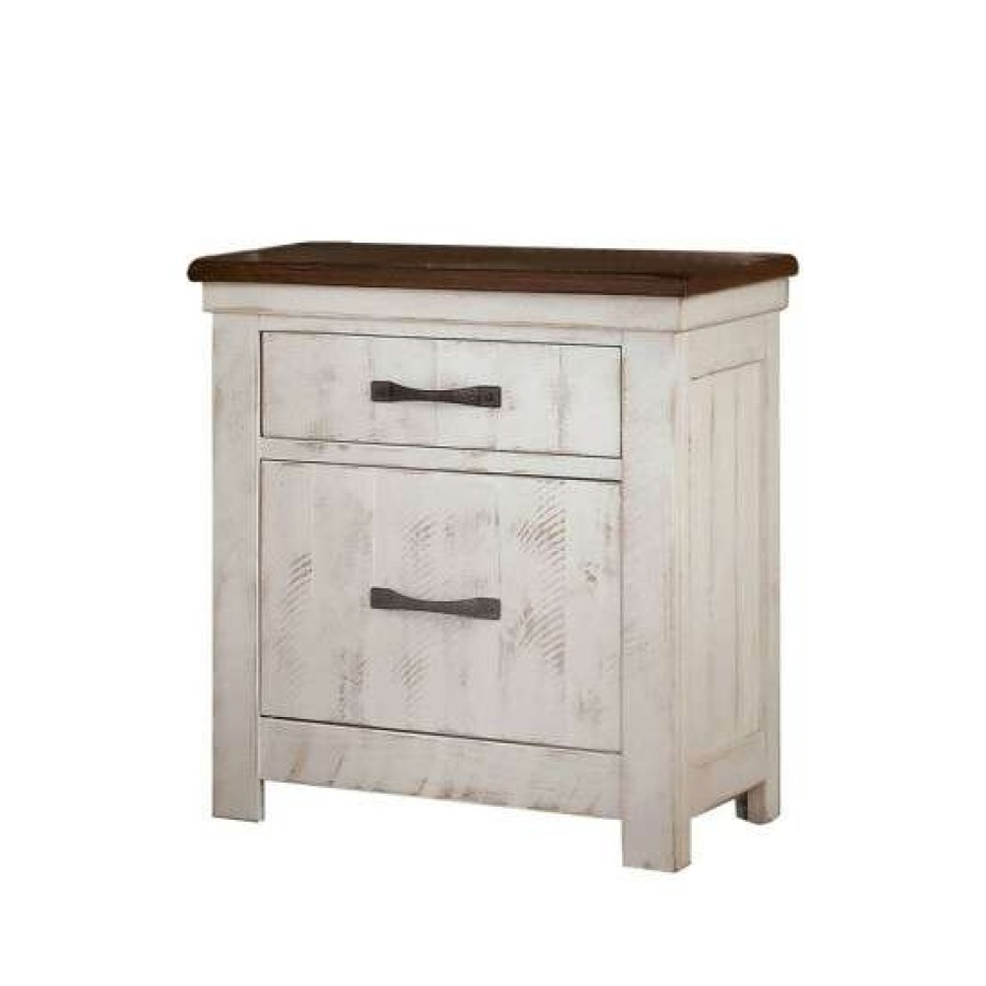 Furniture * | Best Deal Simple Relax 2 Drawer Chest With Usb Charger In Distressed White