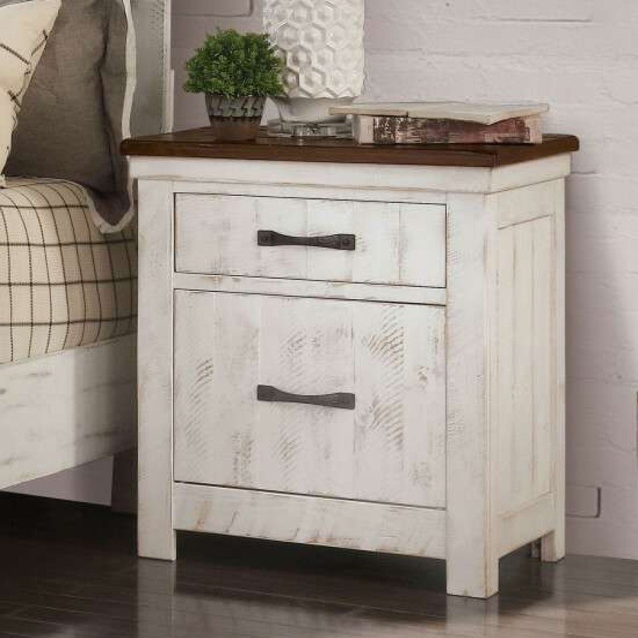 Furniture * | Best Deal Simple Relax 2 Drawer Chest With Usb Charger In Distressed White