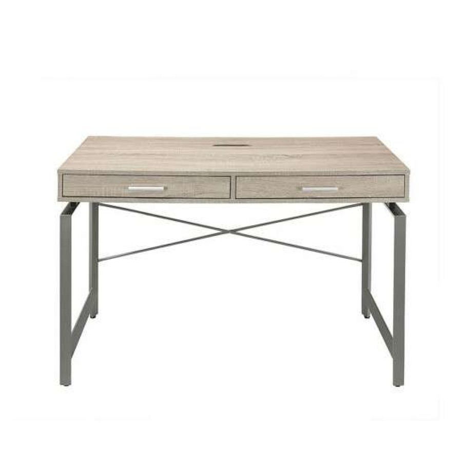 Furniture * | Discount Simple Relax 2 Drawers And 3 Hidden Top Compartments Writing Desk In Natural And Nickel