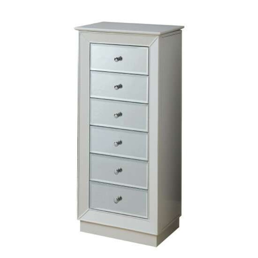 Furniture * | Discount Simple Relax Jewelry Armoire With 6 Storage Drawers In White