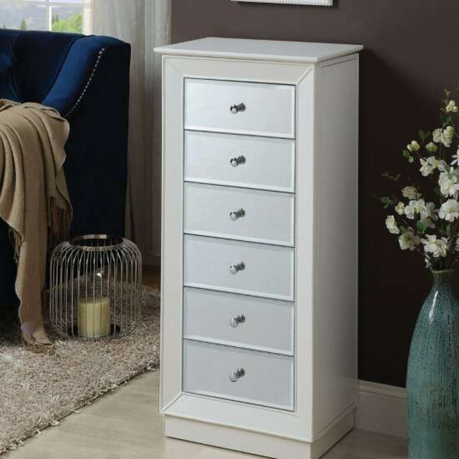 Furniture * | Discount Simple Relax Jewelry Armoire With 6 Storage Drawers In White