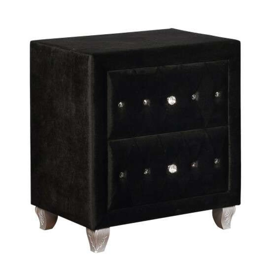 Furniture * | Flash Sale Simple Relax 2 Drawers Nightstand With Nail Head Trims In Black