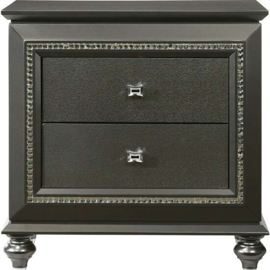 Furniture * | Top 10 Simple Relax 2 Drawers Wood Nightstand In Metallic Gray Finish