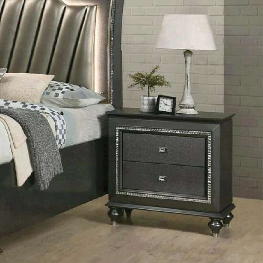 Furniture * | Top 10 Simple Relax 2 Drawers Wood Nightstand In Metallic Gray Finish