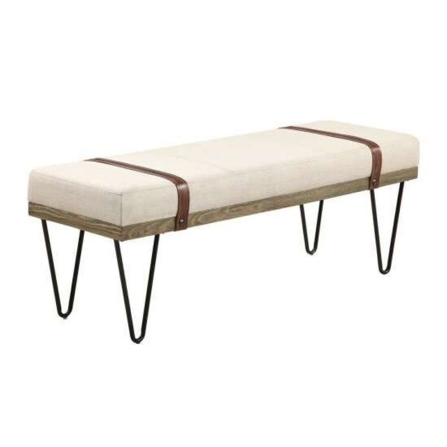 Furniture * | Best Reviews Of Simple Relax Fabric Upholstered Bench With Metal Legs In Beige And Black