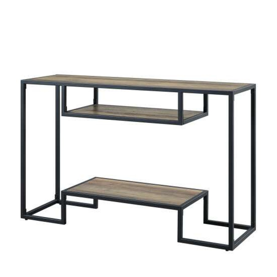 Furniture * | Deals Simple Relax 2 Open Shelves Wooden Top Sofa Table With Metal Frame In Rustic Oak And Black