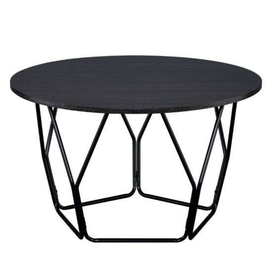 Furniture * | Best Pirce Simple Relax Round Wood Coffee Table With Metal Base In Espresso And Black