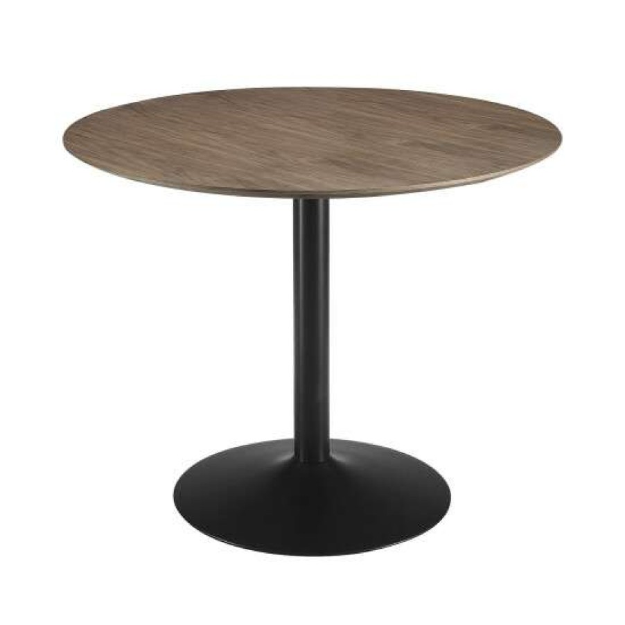 Furniture * | Cheapest Simple Relax Round Wood Dining Table With Metal Base In Walnut And Black Walnut And Black