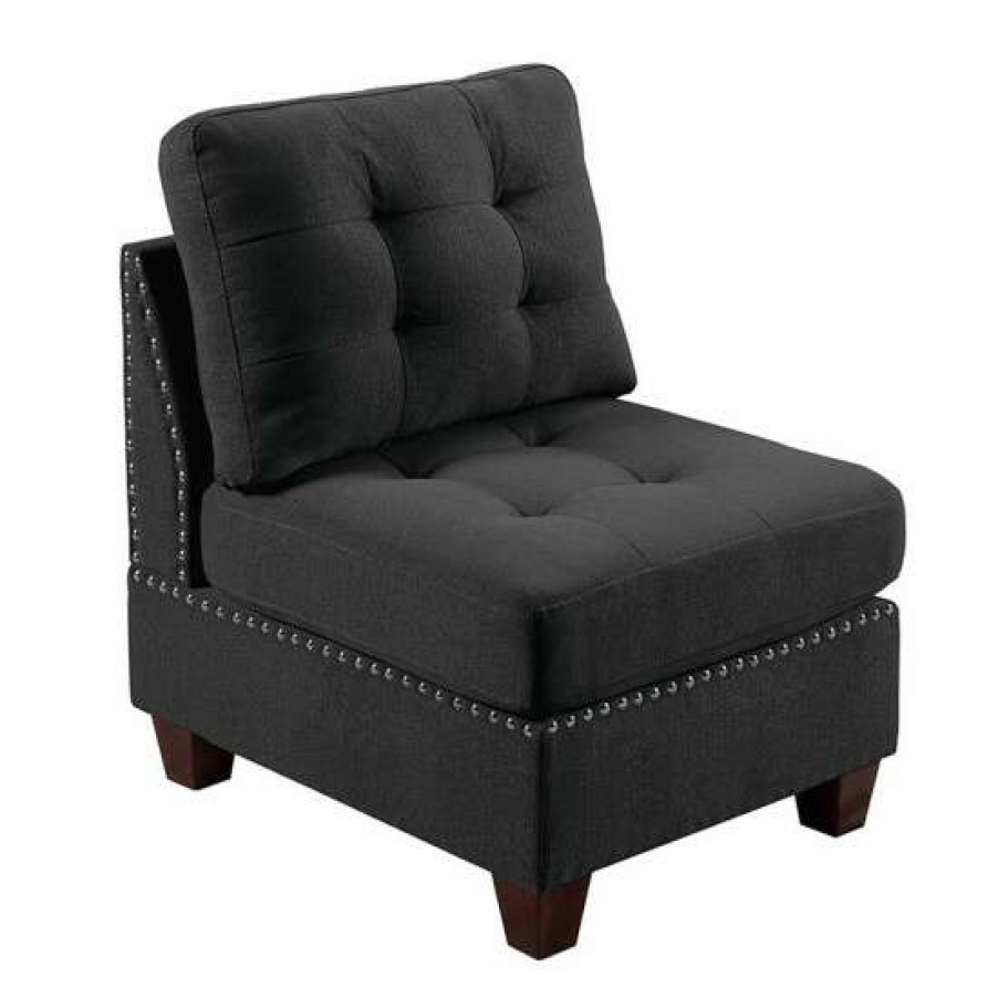 Furniture * | Wholesale Simple Relax Linen-Like Fabric Upholstered Modular Armless Chair With Nailhead Trim In Black