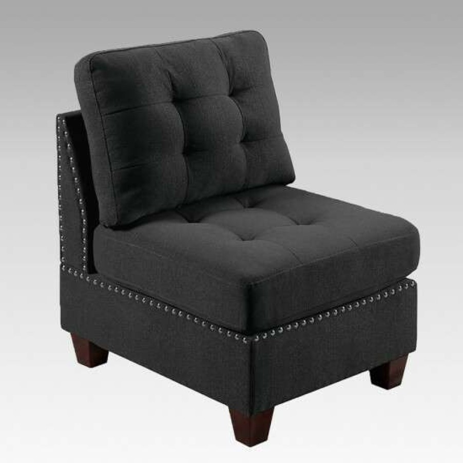 Furniture * | Wholesale Simple Relax Linen-Like Fabric Upholstered Modular Armless Chair With Nailhead Trim In Black