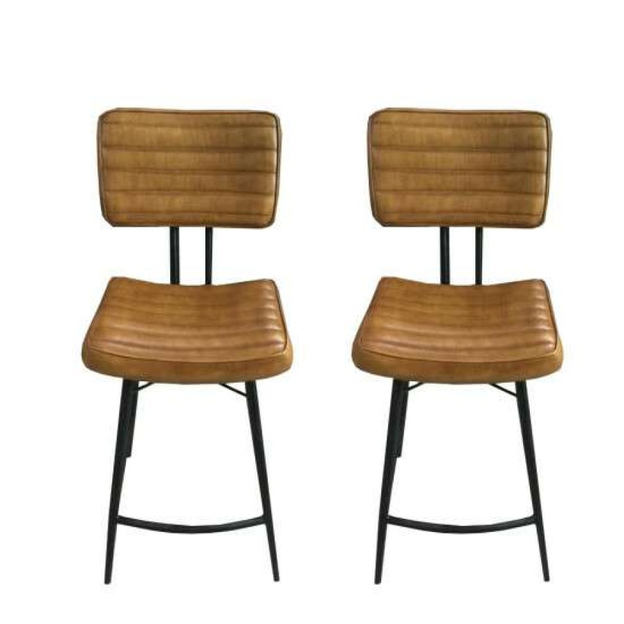 Furniture * | Promo Simple Relax Set Of 2 Pu Counter Height Stool With Metal Legs