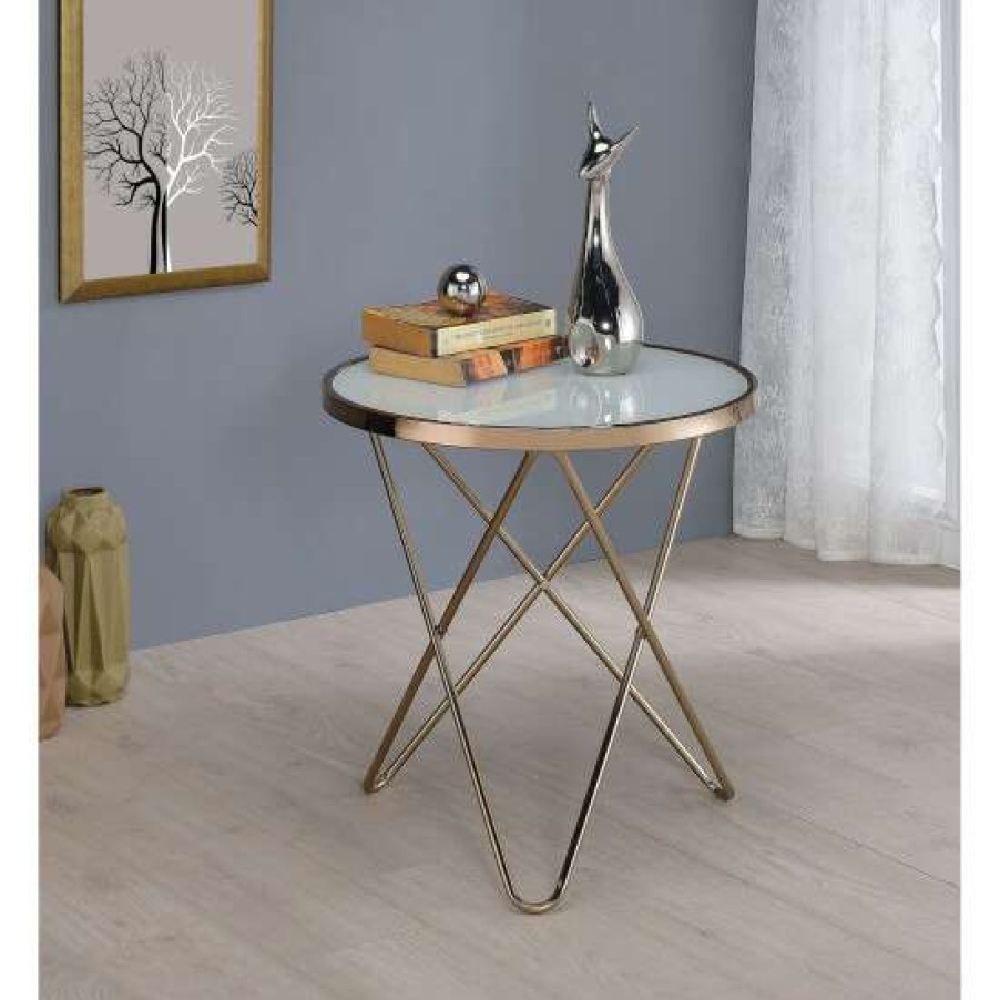 Furniture * | Coupon Simple Relax Round Glass Top End Table