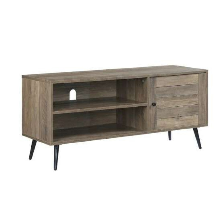 Furniture * | Best Deal Simple Relax 47 Tv Stand With Open Shelves In Rustic Oak Finish And Black