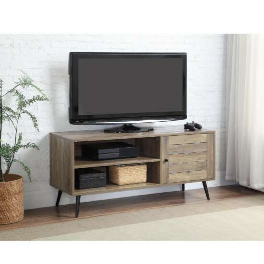 Furniture * | Best Deal Simple Relax 47 Tv Stand With Open Shelves In Rustic Oak Finish And Black