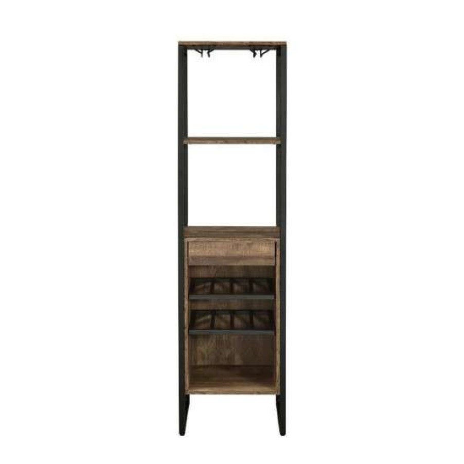 Kitchen & Dining * | Coupon Simple Relax Wood Wine Rack With1 Drawer And 3 Shelves In Weathered Oak