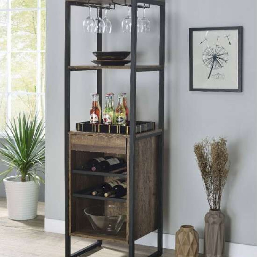 Kitchen & Dining * | Coupon Simple Relax Wood Wine Rack With1 Drawer And 3 Shelves In Weathered Oak