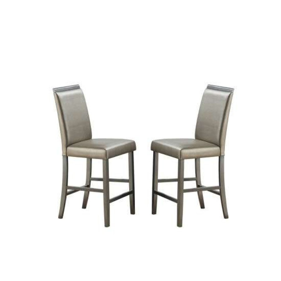 Furniture * | Buy Simple Relax Silver Faux Leather And Wood Counter Height Chairs, Set Of 2