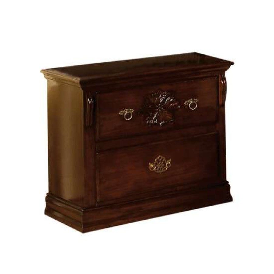 Furniture * | Wholesale Simple Relax 2 Drawers Wooden Night Stand In Glossy Dark Pine