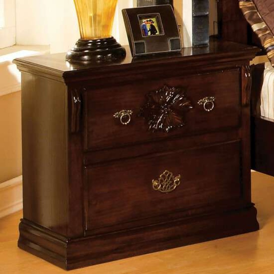 Furniture * | Wholesale Simple Relax 2 Drawers Wooden Night Stand In Glossy Dark Pine