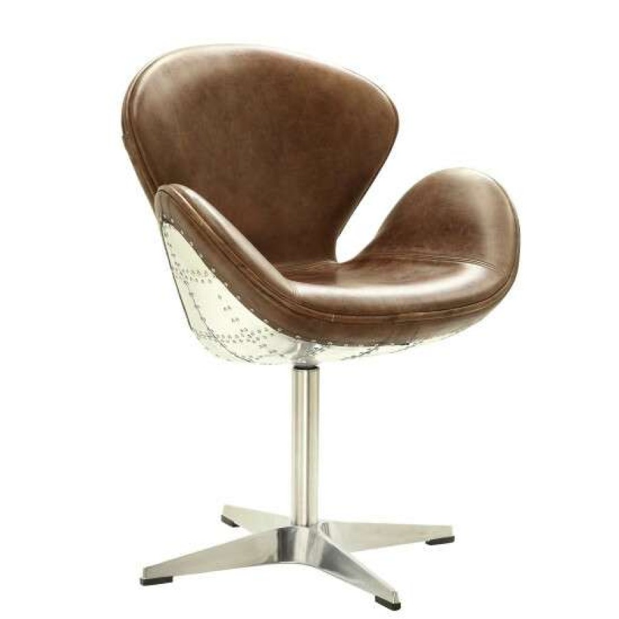 Furniture * | Brand New Simple Relax Upholstered Accent Chair With Swivel In Retro Brown