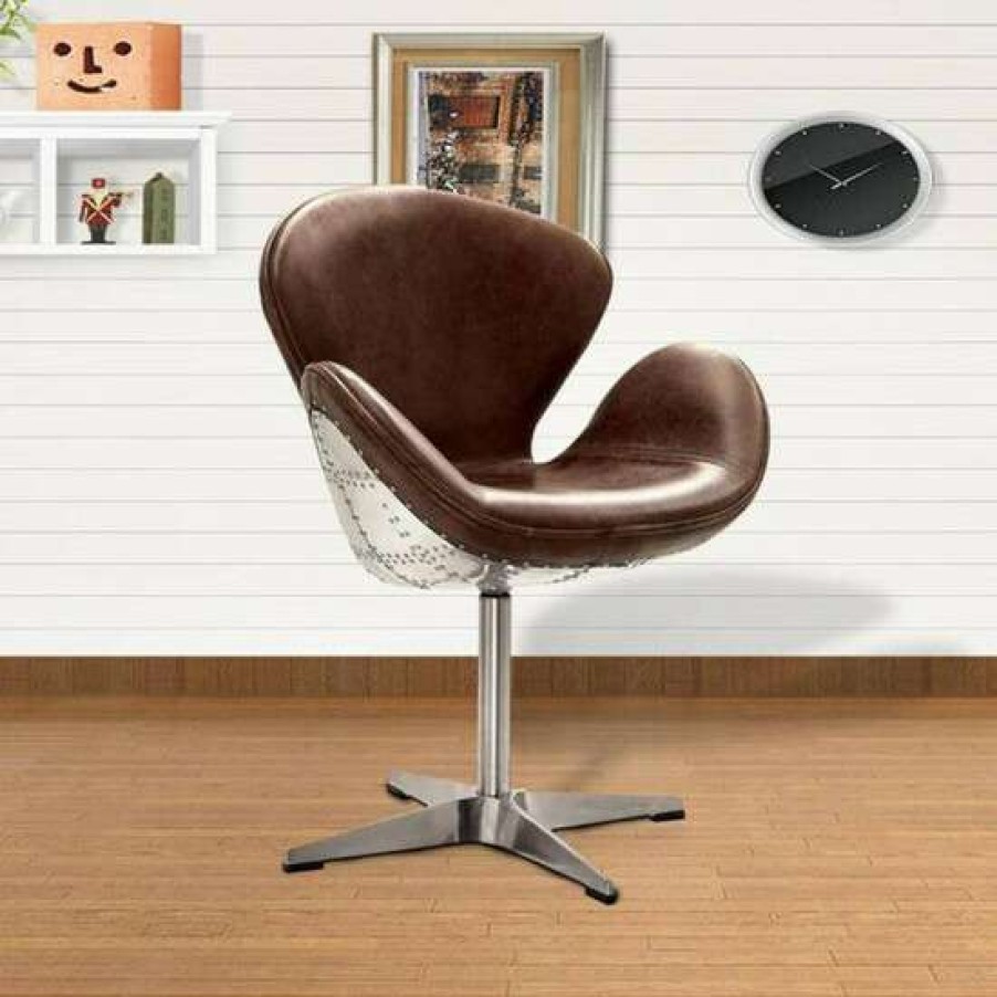 Furniture * | Brand New Simple Relax Upholstered Accent Chair With Swivel In Retro Brown