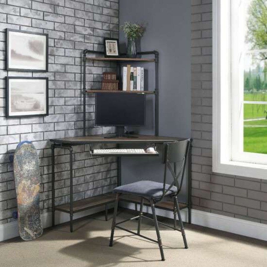 Furniture * | Coupon Simple Relax Wooden And Metal Writing Desk In Sand Gray Finish