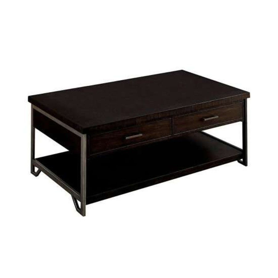 Furniture * | Cheap Simple Relax Coffee Table With Storage Drawers, Dark Oak