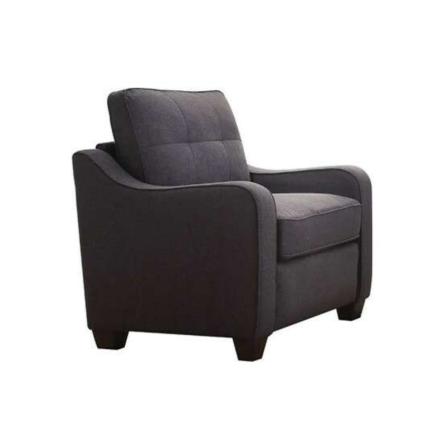 Furniture * | Best Deal Simple Relax Gray Linen Accent Chair With Buttonless Tufted