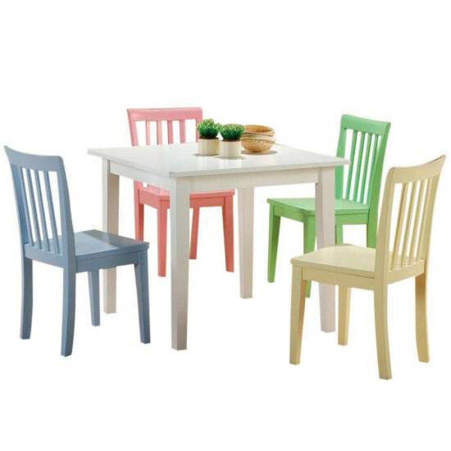 Furniture * | Best Deal Simple Relax 5 Piece Youth Wood Dining Set, Multicolor