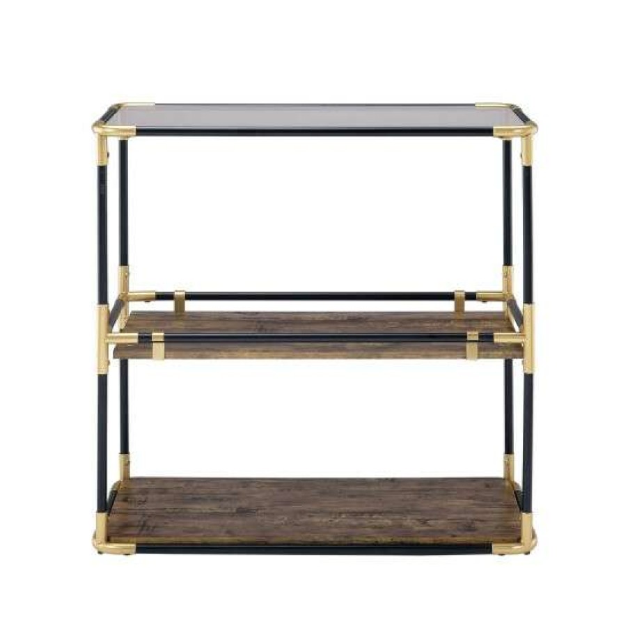 Furniture * | Top 10 Simple Relax 2 Open Compartments Console Table In Black And Gold