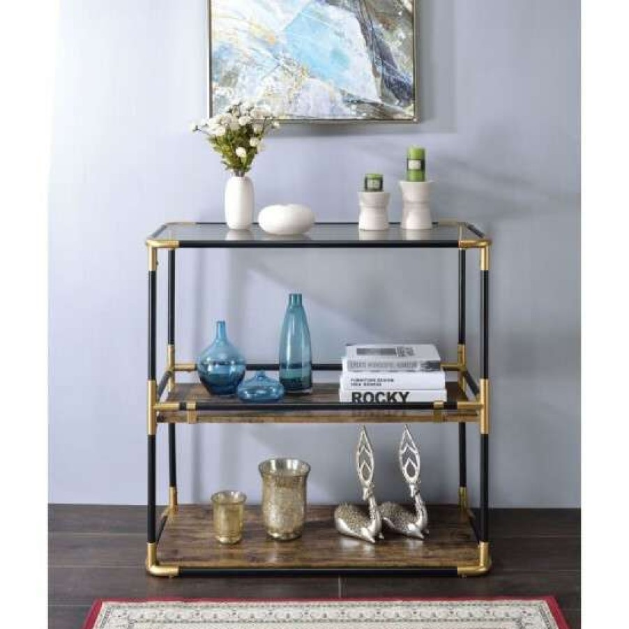 Furniture * | Top 10 Simple Relax 2 Open Compartments Console Table In Black And Gold