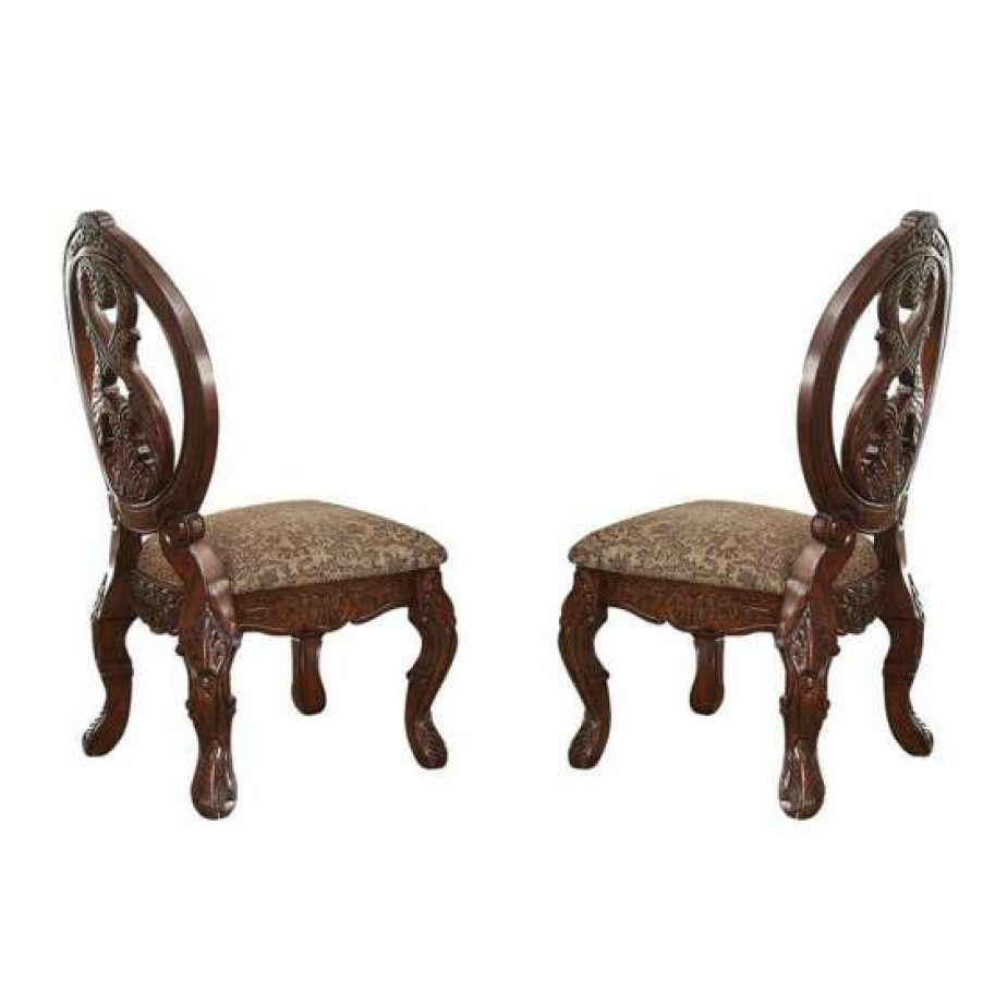 Furniture * | Deals Simple Relax Set Of 2 Upholstered Side Chair In Cherry Finish